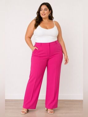 DKNY Bright Pink Dress Pants NWT Size 20W Wide Leg Cropped Trousers